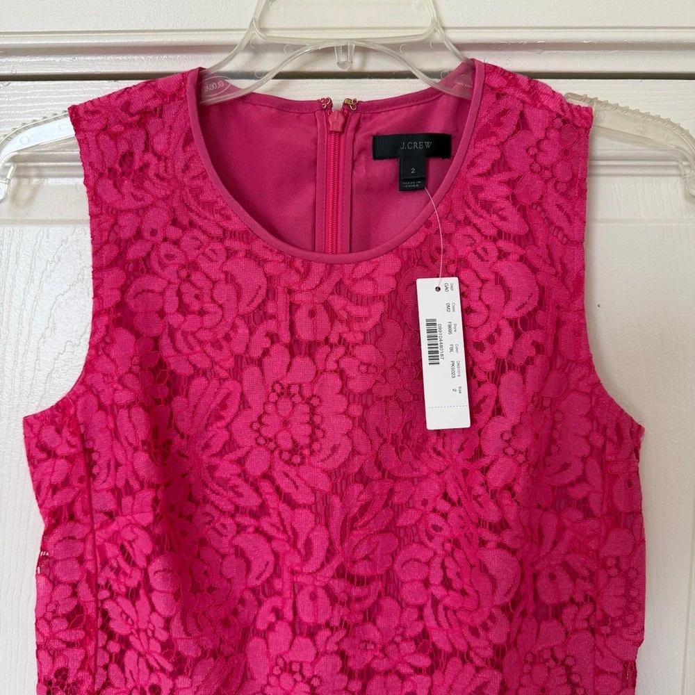 NWT J. Crew Peplum Lace Blouse Size 2 Bright Pink